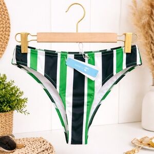 Cupshe Green White Black Sporty Striped Bikini Bottom High Cut Hip M New SWIM